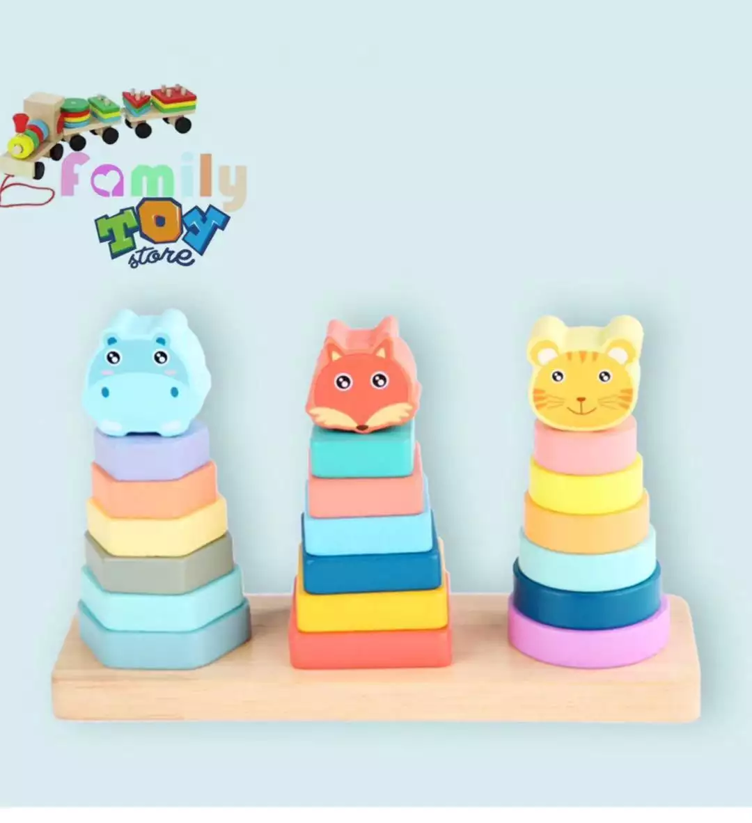Jocuri educative (3 ani +) - Joc lemn stivurie forme geometrice Animale