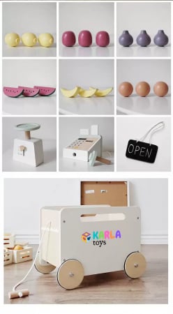 Stand de Lemn cu Fructe si Carucior de Cumparaturi  Market Nunukids [1]