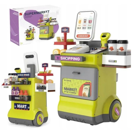 Supermarket Interactiv Verde pentru Copii – Carucior, Scanner si Casa de Marcat [1]