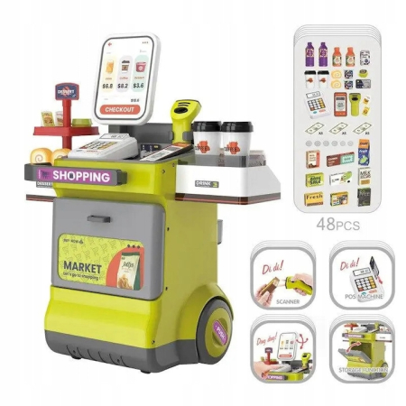 Supermarket Interactiv Verde pentru Copii – Carucior, Scanner si Casa de Marcat [3]