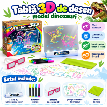 Tableta Desen 3D Magic, Lumina, Ochelari, Sabloane Dinozauri [1]