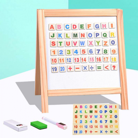 Table educative (3 ani +) - Tabla din Lemn cu 2 Fete pentru Birou - Cifre si Litere Magnetice