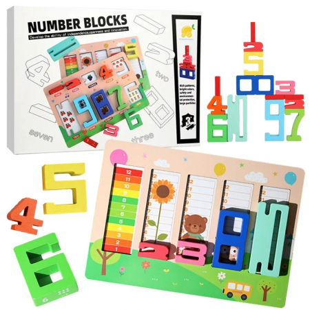 Table educative (3 ani +) - Tablă Educativă Montessori cu Numere din Lemn pentru Stivuire și Echilibru