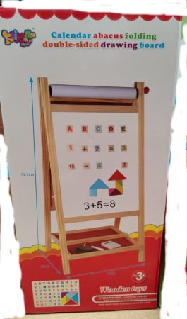 Tabla Magnetica Multifunctionala Lemn – Sevalet Educational 2 in 1 cu Rola Hartie, Abac, Ceas, Litere si Cifre [1]