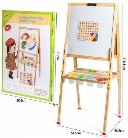 Jucarii din lemn si Montessori - Tabla Sevalet Reglabila pe Inaltime 2 fete cu rola de hartie