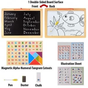 Tabla Magnetica din Lemn 4 in 1 cu Cifre, Litere si Tangram cu Snur de Agatat [2]