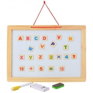 Tabla Magnetica din Lemn 4 in 1 cu Cifre, Litere si Tangram cu Snur de Agatat [4]
