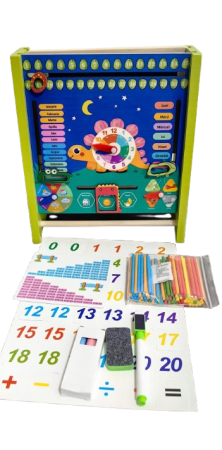 Jucarii din lemn si Montessori - Tablita Multifunctionala cu Abac, Calendar si Ceas in Limba Romana