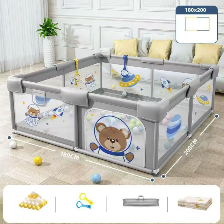 Camera copilului - Tarc de Joaca pentru Bebelusi cu 60 de Bile si Covor Termoizolant Ursulet– 180 × 200 cm