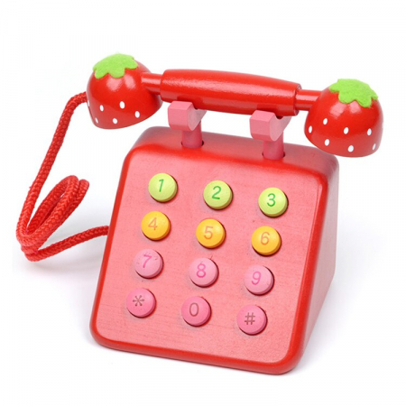 Papusi -Casute- Masute infrumusetare ( 3 ani +) - Telefon de Jucarie din Lemn cu Butoane Capsunica