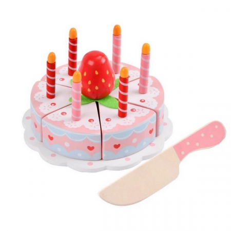 Jucarii din lemn si Montessori - Tort Zi de Naștere din Lemn cu Capsuni - Tip Montessori