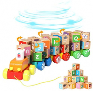 Tren din lemn de tras cuburi rotative Litere [13]