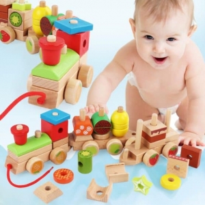 Trenulet din Lemn cu Forme Geometrice Fructe [1]
