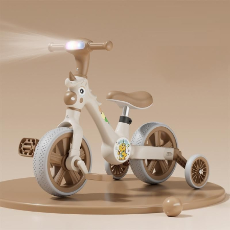 Masinute Biciclete cu si fara pedale - Tricicleta 2 in 1 Unicorn pentru Copii, Reglabila 2–5 ani Maro