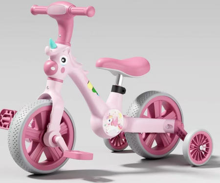 Masinute Biciclete cu si fara pedale - Tricicleta 2 in 1 Unicorn pentru Copii, Reglabila 2–5 ani Roz