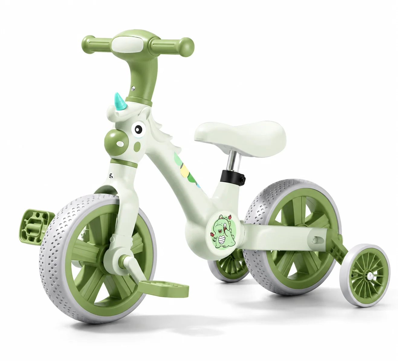 Masinute Biciclete cu si fara pedale - Tricicleta 2 in 1 Unicorn pentru Copii, Reglabila 2–5 ani Verde