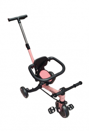 Masinute Biciclete cu si fara pedale - Tricicleta 5 in 1 cu maner de impins – de la triciclete impinsa la bicicleta echilibru Roz