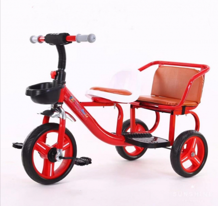 Masinute Biciclete cu si fara pedale - Tricicleta copii cu 2 locuri Baby Rosu cu cos si roti EVA