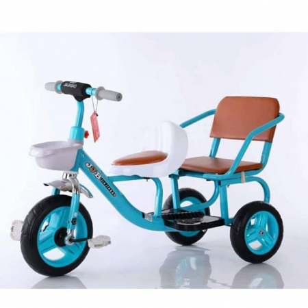Masinute Biciclete cu si fara pedale - Tricicleta copii cu 2 locuri Baby Albastru cu cos si roti EVA