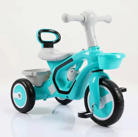 Masinute Biciclete cu si fara pedale - Tricicleta Copii cu Lumini si Muzica, 3 Roti, Cos Depozitare – Albastru, 1-4 Ani
