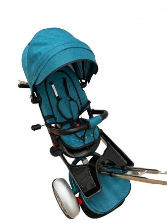 Tricicleta Copii cu Scauna Rotativ Far Sunet si Bara de protectie Detasabila Albastru Turcoaz [6]