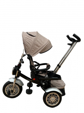 Tricicleta Copii cu Scauna Rotativ Far Sunete si Bara de protectie Detasabila Bej [4]