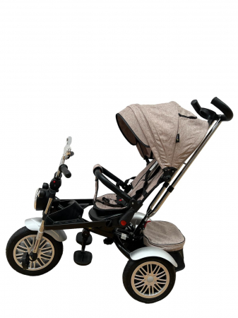 Tricicleta Copii cu Scauna Rotativ Far Sunete si Bara de protectie Detasabila Bej [3]