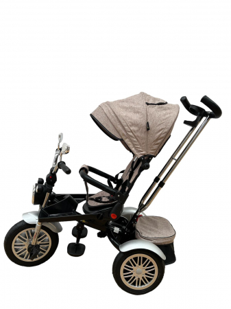 Tricicleta Copii cu Scauna Rotativ Far Sunete si Bara de protectie Detasabila Bej [2]