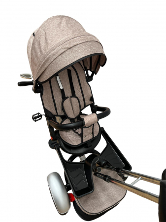 Tricicleta Copii cu Scauna Rotativ Far Sunete si Bara de protectie Detasabila Bej [7]