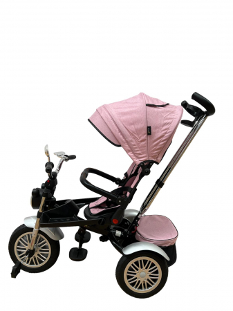 Tricicleta Copii cu Scauna Rotativ Far Sunete si Bara de protectie Detasabila Roz [2]