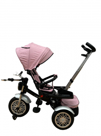 Tricicleta Copii cu Scauna Rotativ Far Sunete si Bara de protectie Detasabila Roz [5]