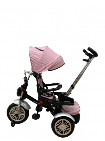Tricicleta Copii cu Scauna Rotativ Far Sunete si Bara de protectie Detasabila Roz [4]
