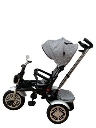 Tricicleta Copii cu Scauna Rotativ Far Sunete si Bara de protectie Detasabila Gri [3]