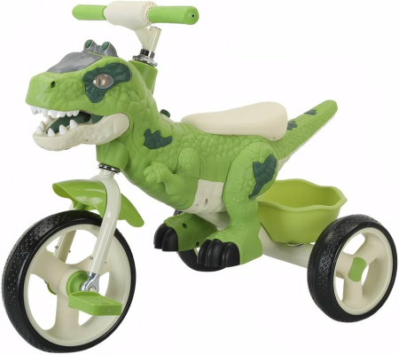 Masinute Biciclete cu si fara pedale - Tricicleta Copii Dinozaur 3 Roti cu Pedale si Cos Depozitare, Verde