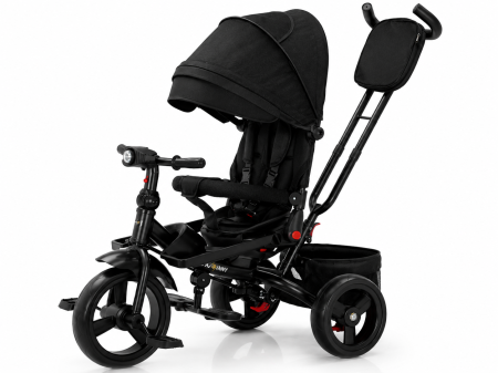 Triciclete - Tricicleta Multifunctionala Neagra Sport, Scaun 360°, Roti EVA, 6-48L