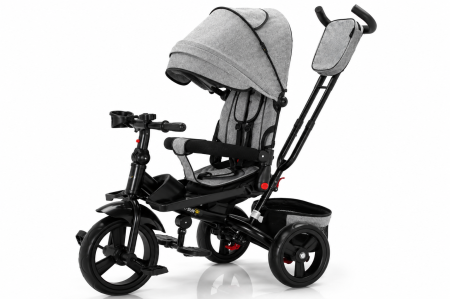 Triciclete - Tricicleta Multifunctionala Gri Modern, Scaun 360°, Roti EVA, 6-48L