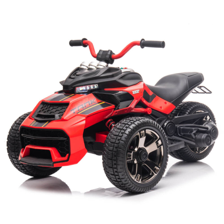 Masinute electrice - Trike Electric pentru Copii, 12V, 2 Motoare, Roti EVA, MP3 Bluetooth, Suspensii Spate Rosu