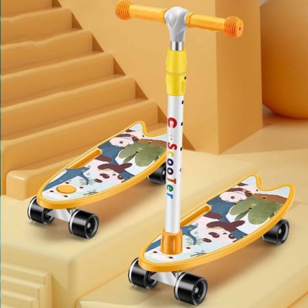 Trotinete - Trotineta 2 in 1, transformabila in skateboard cu lumini, Galben