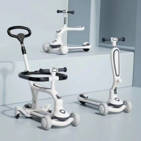 Trotinete - Trotineta 3 in 1 Cu Lumini si maner de impins Alb Negru