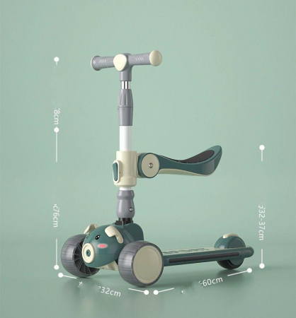 Trotineta Copii 2 in 1 Scooter cu 3 roti Pliabila  Lumini si Sunete Porcusor Roz [1]