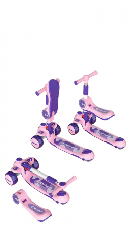 Trotineta Copii 2 in 1 Scooter cu 3 roti Pliabila  Lumini si sunete Roz [1]