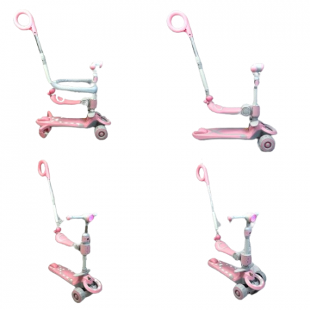 Trotineta Copii 5in1 cu Lumini si sunete Roz cu Maner de impins [3]