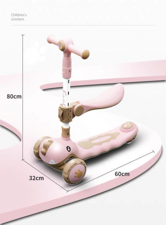 Trotineta Copii 6 in 1 Dinozaur – Tricicleta Multifunctionala Cu Maner Parental Maro [1]