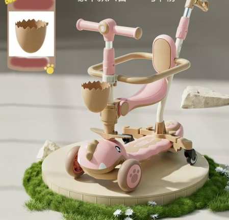 Trotinete - Trotineta Copii 6 in 1 Dinozaur – Tricicleta Multifunctionala Cu Maner Parental Roz