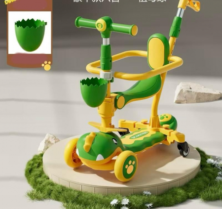 Trotinete - Trotineta Copii 6 in 1 Dinozaur – Tricicleta Multifunctionala Cu Maner Parental Verde