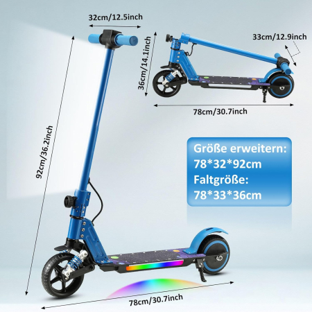Trotineta Electrica Copii 250W, LED, Frana Display Digital, 16 km/h Albastru [1]