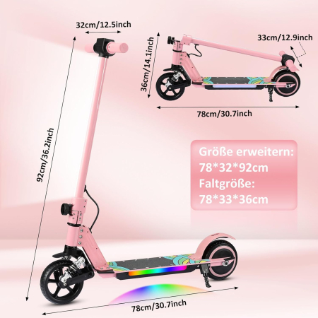 Trotineta Electrica Copii 250W, LED, Frana Display Digital, 16 km/h Roz [1]