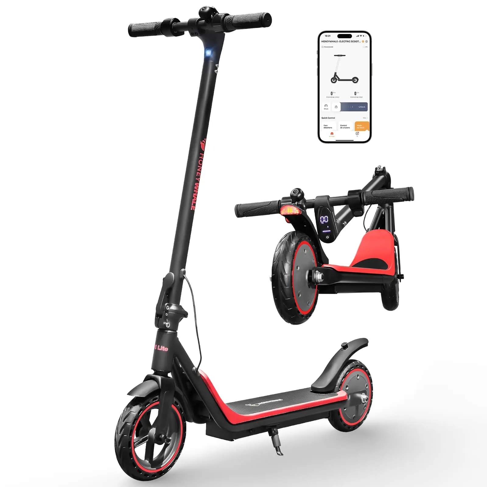 Trotinete - Trotineta Electrica Honey Whale M1 Lite 500W, 25km/h, Rosu