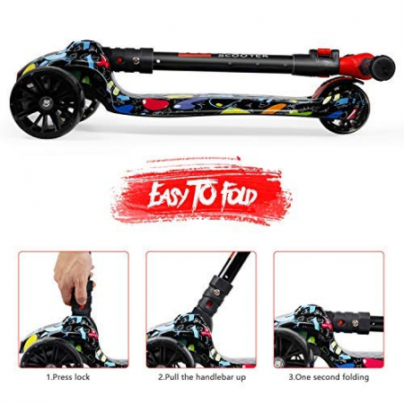 Trotineta Scooter Pliabila 3 Roti cu lumini Grafiti [5]