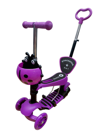 Jucarii exterior - Trotineta Ladybug 5 în 1 pentru Copii, cu Scaun, Spatar si Maner Parental, Roti LED Mo